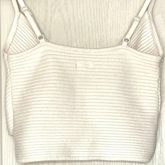 Aerie Ribbed Crossover Crop Top Y2K Neutral Elevated Basic Wrap Cottagecore Sz S - Picture 6 of 11